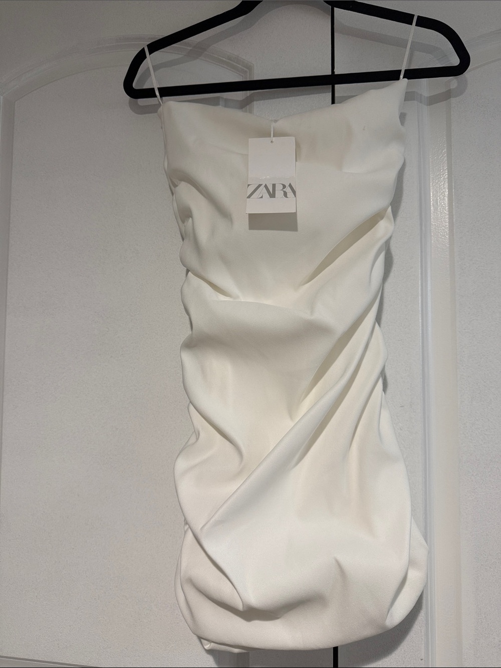 Zara White Strapless Draped Mini ruched Dress